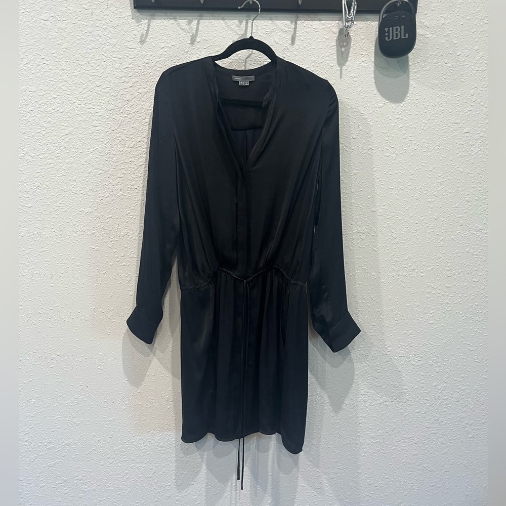 Vince Black Silky Dress with hidden button top/ tie waist. Perfect condition.